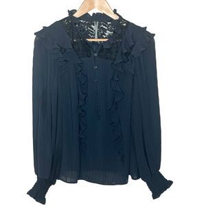 Anthropologie Ruffled Sheer Long Sleeve Blouse Black Womens S Witchy Whimsigoth